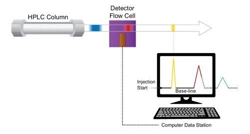 Abbildung 6: Peaks werden digital als elektronische Reaktion auf die Analytbande erzeugt, wenn diese den Detektor passiert.