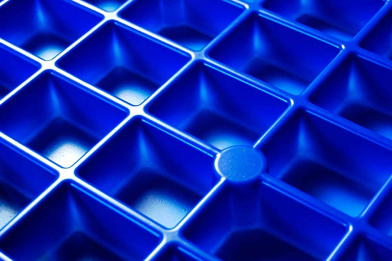 Closeup of blue plastic polymer material