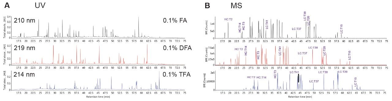 Representative UV and BPI chromatograms