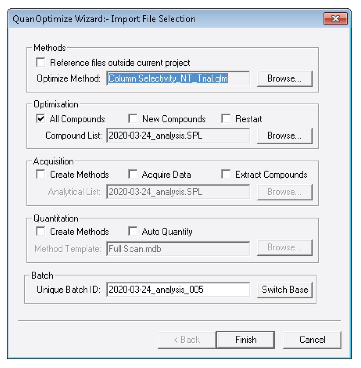 QuanOptimize Wizard（QuanOptimize向导）– 用户选择QuanOptimize方法以及需要为其开发方法的化合物列表