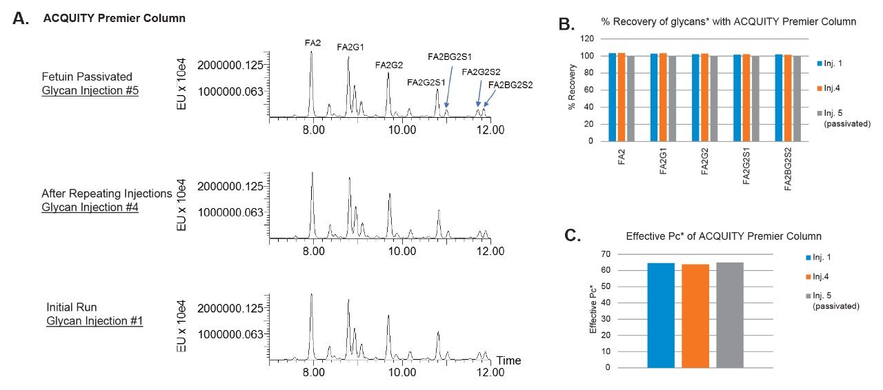 Impact of column conditioning on HILIC of N-Glycans when using ACQUITY Premier Columns.