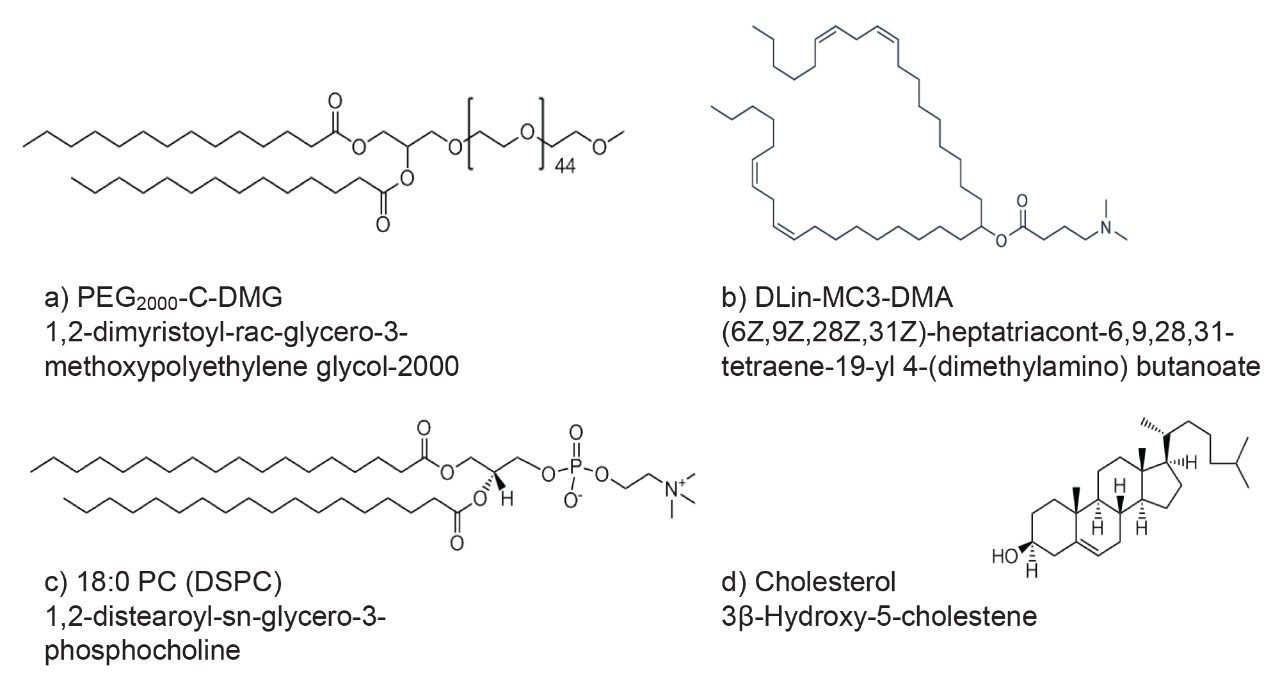 Chemical structure of the four lipid nanoparticle components.