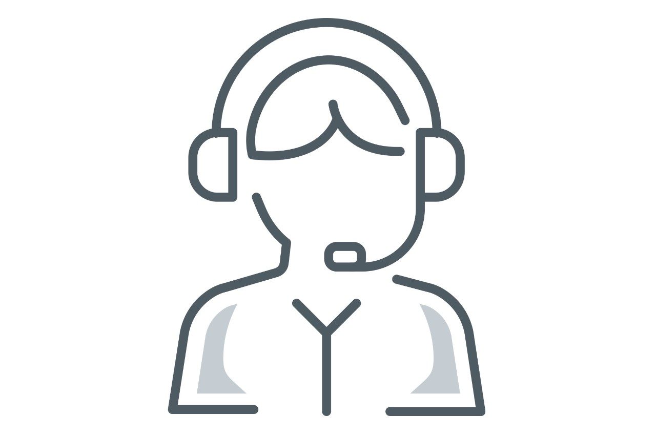 Line drawing of a customer service person with a headset